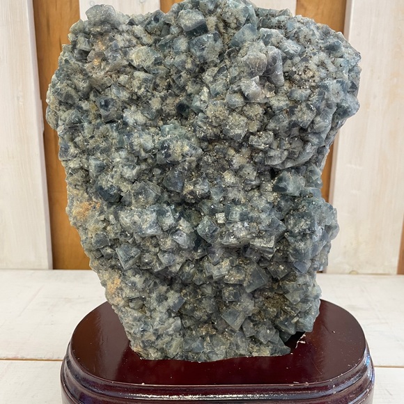 15.7 lb Natural Stunning green fluorite Specimen on custom wood stand, STRING UV - Picture 1 of 11